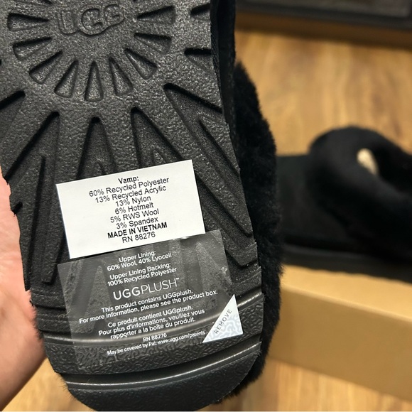 UGG black fur wool winter slippers slides shoes women’s 8 new in box - Picture 6 of 10